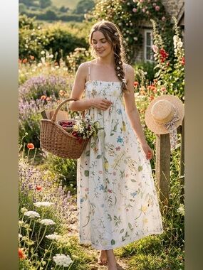 NWT Le Maregold White Wildflower Floral Cotton Sundress Size XS